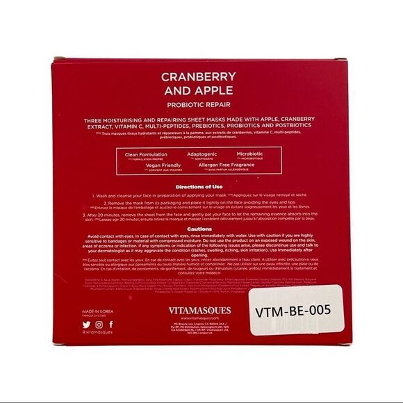 VITAMASQUES Cranberry & Apple Probiotic Repair Sheet Masks • 3 Pack - Picture 6 of 7